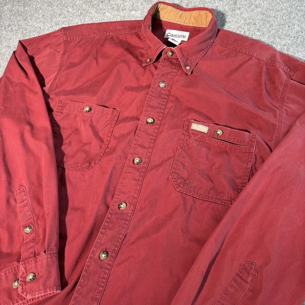 Carhartt Button Down Shirt Men's XL Tall Red Workwear Long‎ Sleeve Heavy Cotton